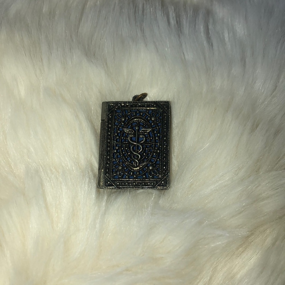 Antique Medical Caduceus Filigree Book Locket
